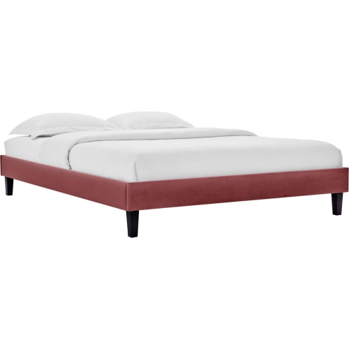 Reign Queen Platform Bed Frame in Dusty Rose Performance Velvet