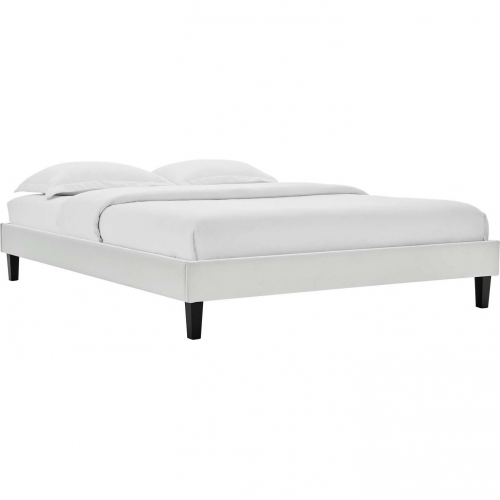 Reign Queen Platform Bed Frame in Light Gray Performance Velvet