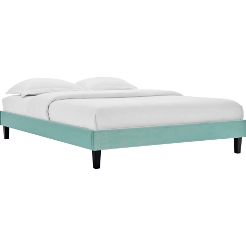 Reign Queen Platform Bed Frame in Mint Performance Velvet