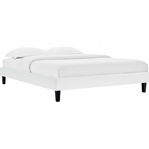 Reign King Platform Bed Frame in White Performance Velvet