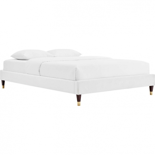 Harlow Full Bed Frame in White Performance Velvet