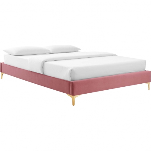 Sutton Full Bed Frame in Dusty Rose Performance Velvet & Gold