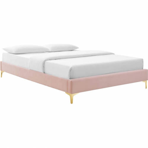 Sutton Full Bed Frame in Pink Performance Velvet & Gold