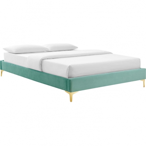 Sutton King Bed Frame in Mint Performance Velvet & Gold