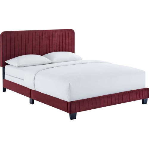 Celine King Bed in Channel Tufted Maroon Performance Velvet