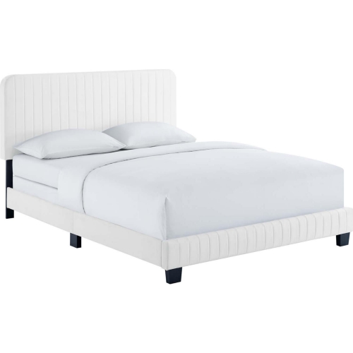 Celine King Bed in Channel Tufted White Performance Velvet