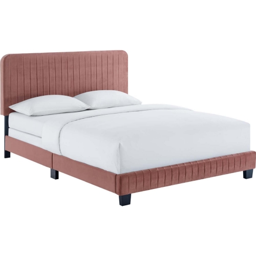 Celine Queen Bed in Channel Tufted Dusty Rose Performance Velvet