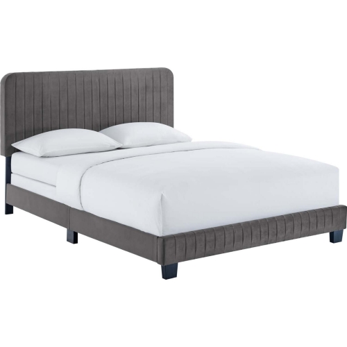 Celine Queen Bed in Channel Tufted Gray Performance Velvet