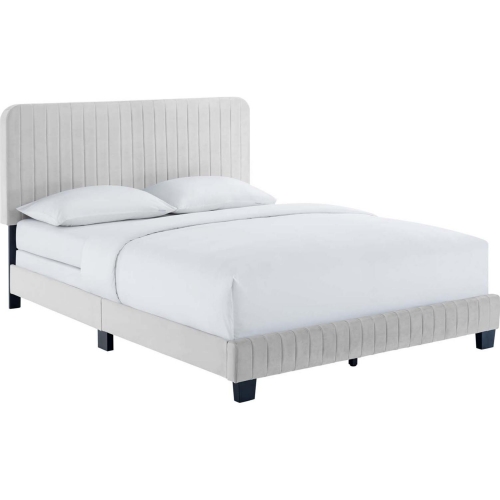 Celine Queen Bed in Channel Tufted Light Gray Performance Velvet