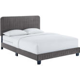 Celine Twin Bed in Channel Tufted Gray Performance Velvet