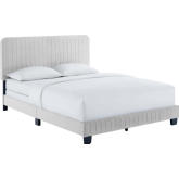 Celine Twin Bed in Channel Tufted Light Gray Performance Velvet