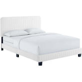 Celine Twin Bed in Channel Tufted White Performance Velvet