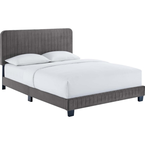 Celine Queen Platform Bed in Channel Tufted Gray Performance Velvet