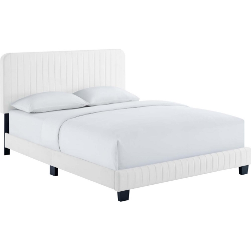 Celine Twin Platform Bed in Channel Tufted White Performance Velvet