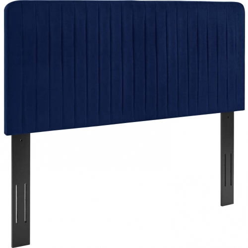 Milenna King / CA King Headboard in Channel Tufted Navy Blue Velvet