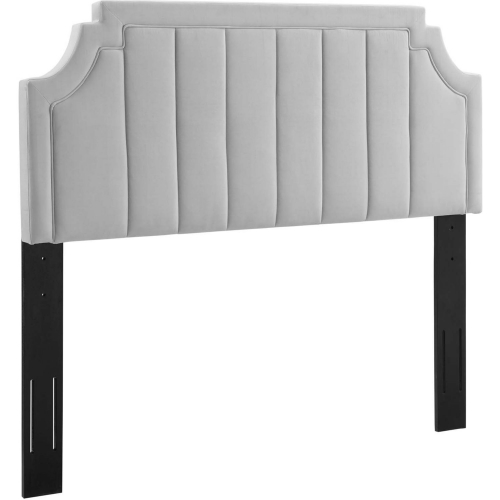 Alyona Full Queen Headboard in Channel Tufted Light Gray Velvet