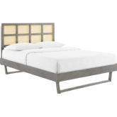 Sidney Queen Platform Bed in Cane & Gray Finish w/ Angular Legs