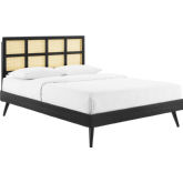 Sidney Queen Platform Bed in Cane & Black Finish w/ Splayed Legs