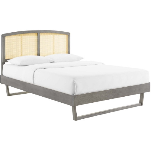 Sierra Queen Platform Bed in Cane & Gray Finish w/ Angular Legs