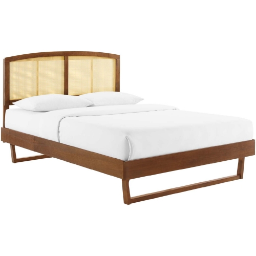 Sierra Queen Platform Bed in Cane & Walnut Finish w/ Angular Legs