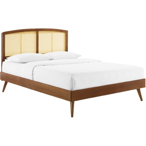 Sierra Queen Platform Bed in Cane & Walnut Finish w/ Splayed Legs