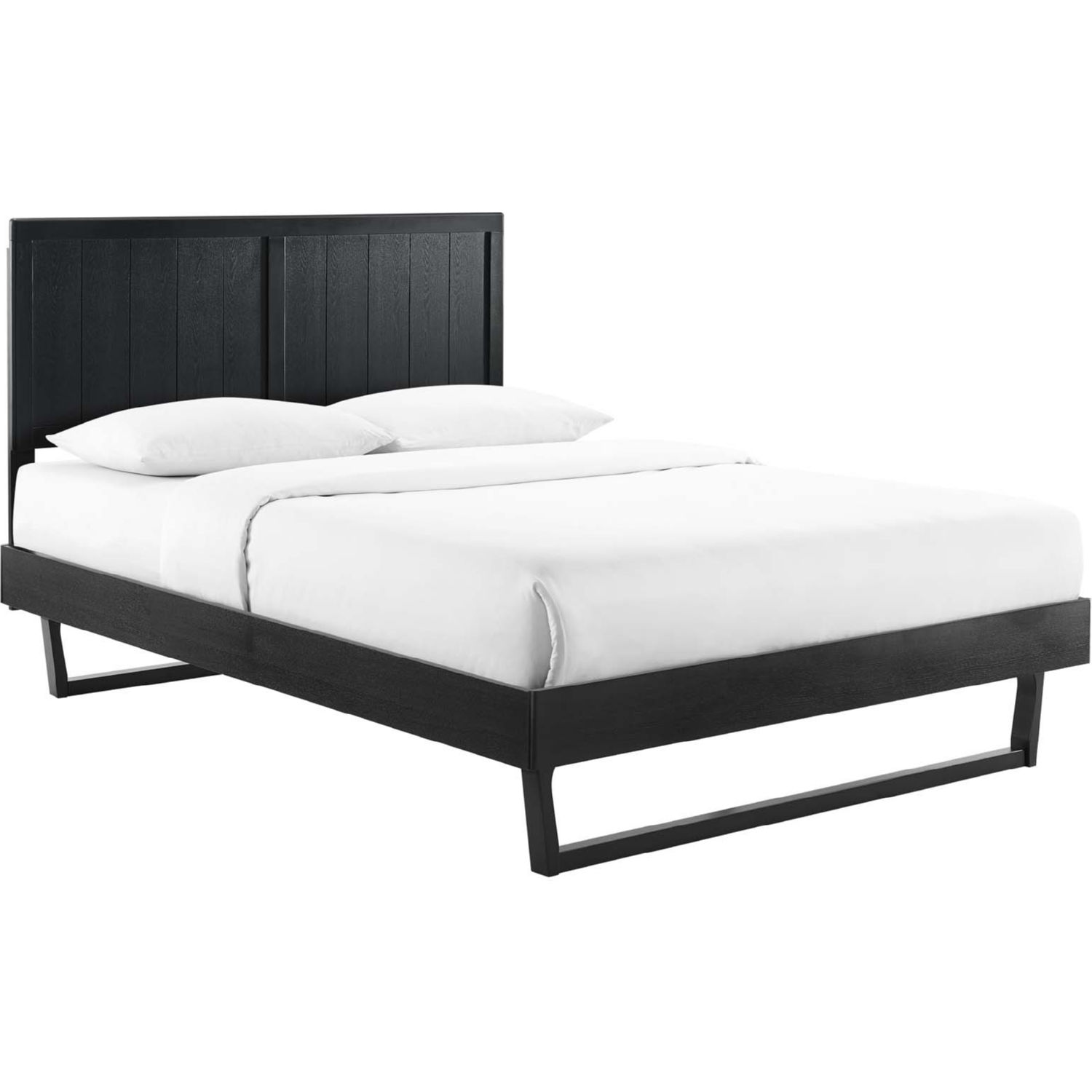 Modway MOD-6378-BLK Alana Queen Platform Bed W/ Angular Frame In Black Wood