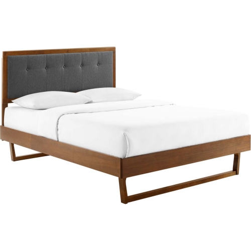 Willow Queen Platform Bed w/ Angular Frame in Walnut & Gray