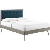 Willow Queen Platform Bed w/ Splayed Legs in Gray & Blue