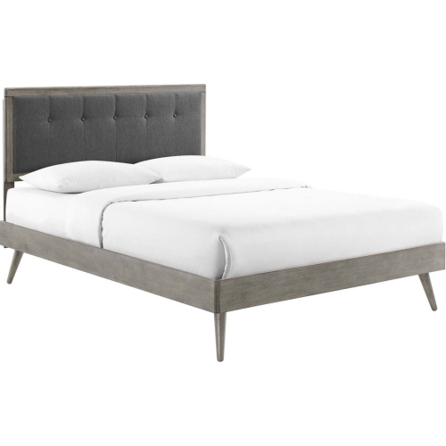 Willow Queen Platform Bed w/ Splayed Legs in Gray & Gray