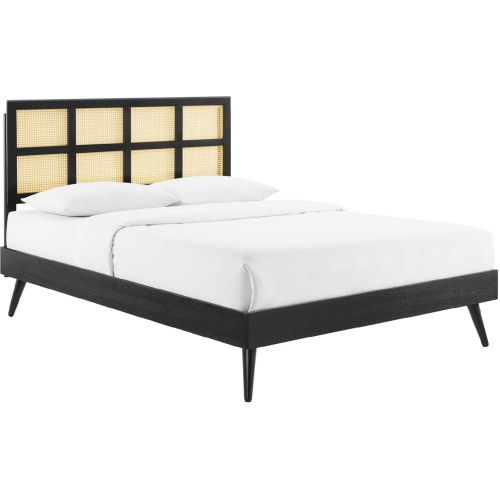 Sidney King Platform Bed in Cane & Black Finish w/ Splayed Legs