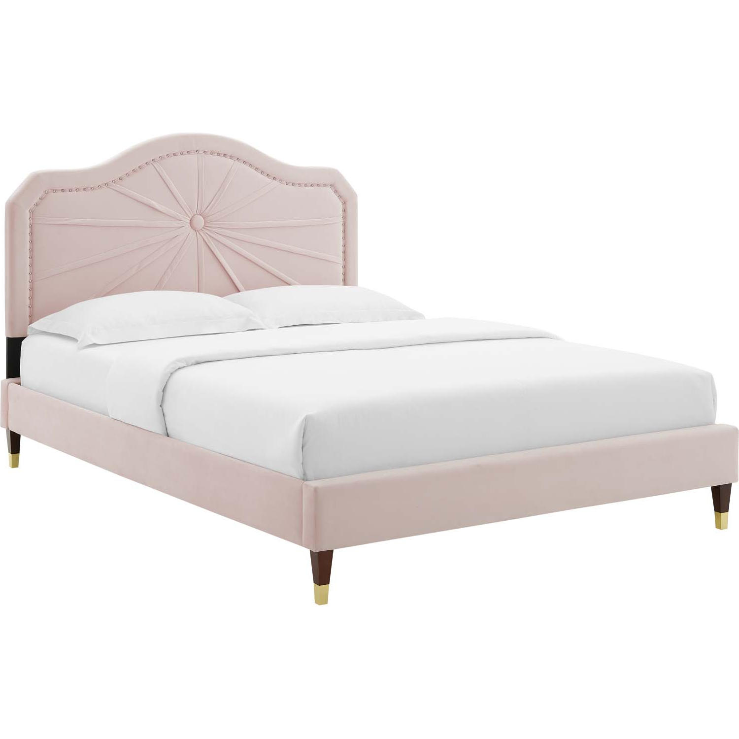 Modway MOD-6910-PNK Portia Full Platform Bed In Pink Velvet W/ Gold ...