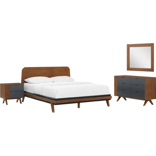 Dylan 4 Piece Queen Bedroom Set in Walnut Finish & Gray