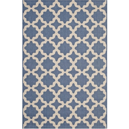 Cerelia Moroccan Trellis 9 x 12 Indoor Outdoor Area Rug in Blue & Beige