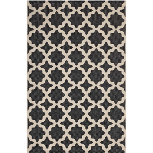 Cerelia Moroccan Trellis 9 x 12 Indoor Outdoor Area Rug in Black & Beige