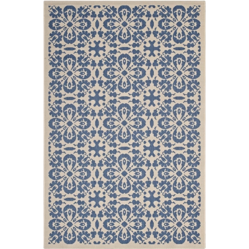 Ariana Vintage Floral Trellis 4 x 6 Indoor Outdoor Area Rug in Blue & Beige