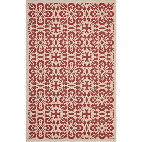 Ariana Vintage Floral Trellis 9 x 12 Indoor Outdoor Area Rug in Red & Beige