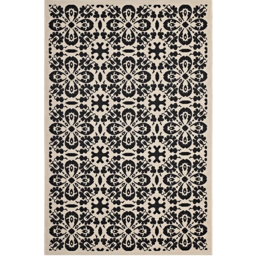 Ariana Vintage Floral Trellis 4 x 6 Indoor Outdoor Area Rug in Black & Beige