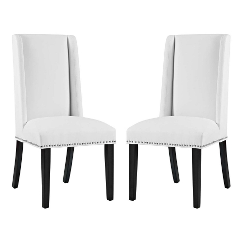 Baron Dining Chair in White Leatherette w/ Nailhead (Set of 2)