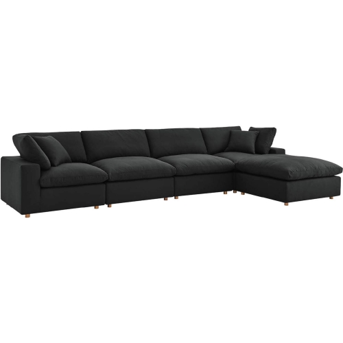 Commix Down Overstuffed 5 Piece Sectional Sofa Set in Black Fabric