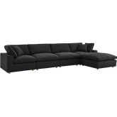 Commix Down Overstuffed 5 Piece Sectional Sofa Set in Black Fabric