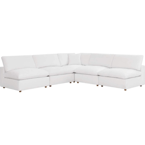 Commix Down Overstuffed 5 Piece Armless Sectional Sofa in Pure White Fabric