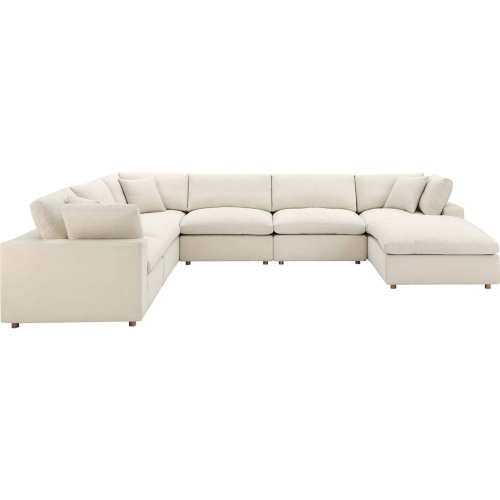 Commix Down Overstuffed 7 Piece Sectional Sofa in Light Beige Fabric