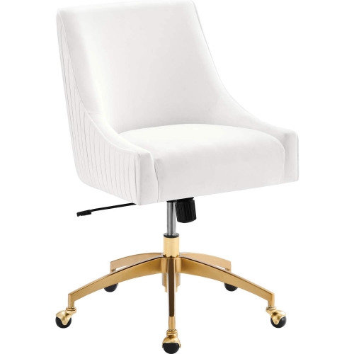 Discern Office Chair in Pleated White Velvet & Gold