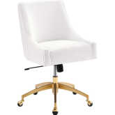 Discern Office Chair in Pleated White Velvet & Gold