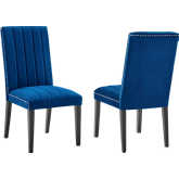 Catalyst Dining Chair in Channel Tufted Navy-blue Velvet (Set of 2)