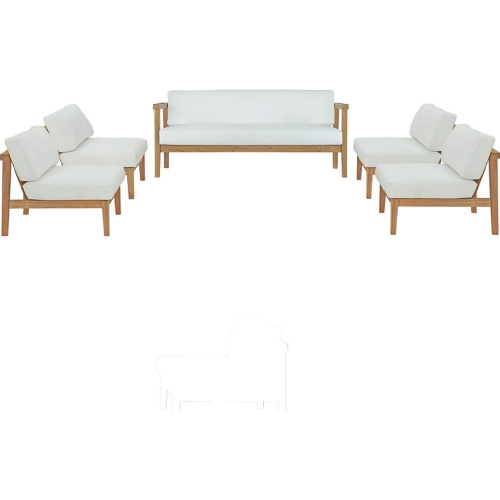 Bayport 5 Piece Outdoor Sofa Set in Teak & White Fabric