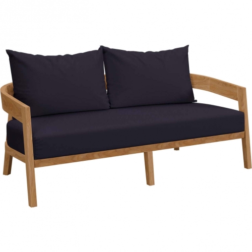 Brisbane Outdoor Loveseat in Teak & Navy Blue Fabric