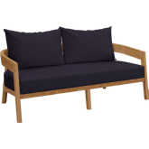 Brisbane Outdoor Loveseat in Teak & Navy Blue Fabric