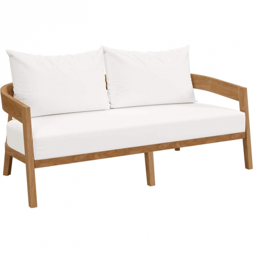 Brisbane Outdoor Loveseat in Teak & White Fabric