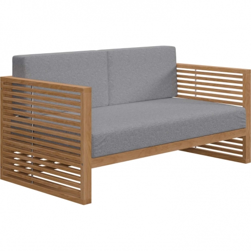 Carlsbad Outdoor Loveseat in Teak & Gray Fabric